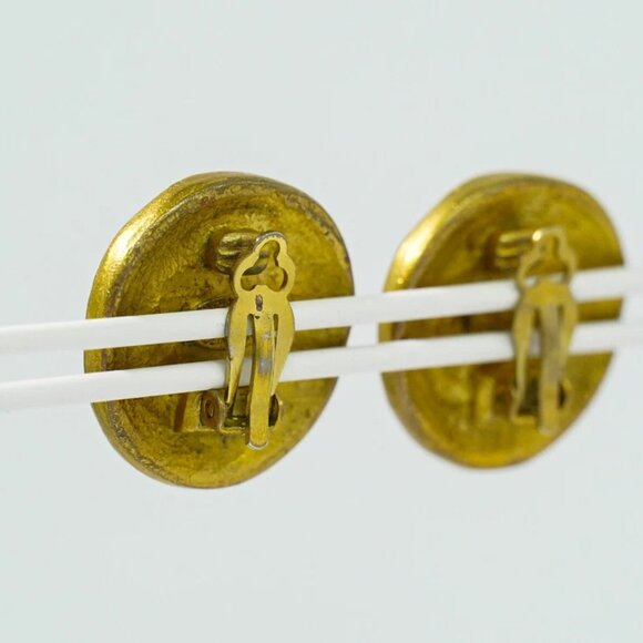 CHANEL CC Gold Plated Round Earrings Clip - Picture 6 of 9